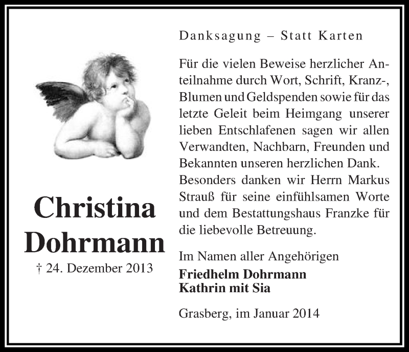 Traueranzeige von Christina Dohrmann von WESER-KURIER