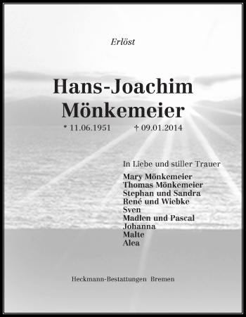 Traueranzeige von Hans-Joachim Mönkemeier