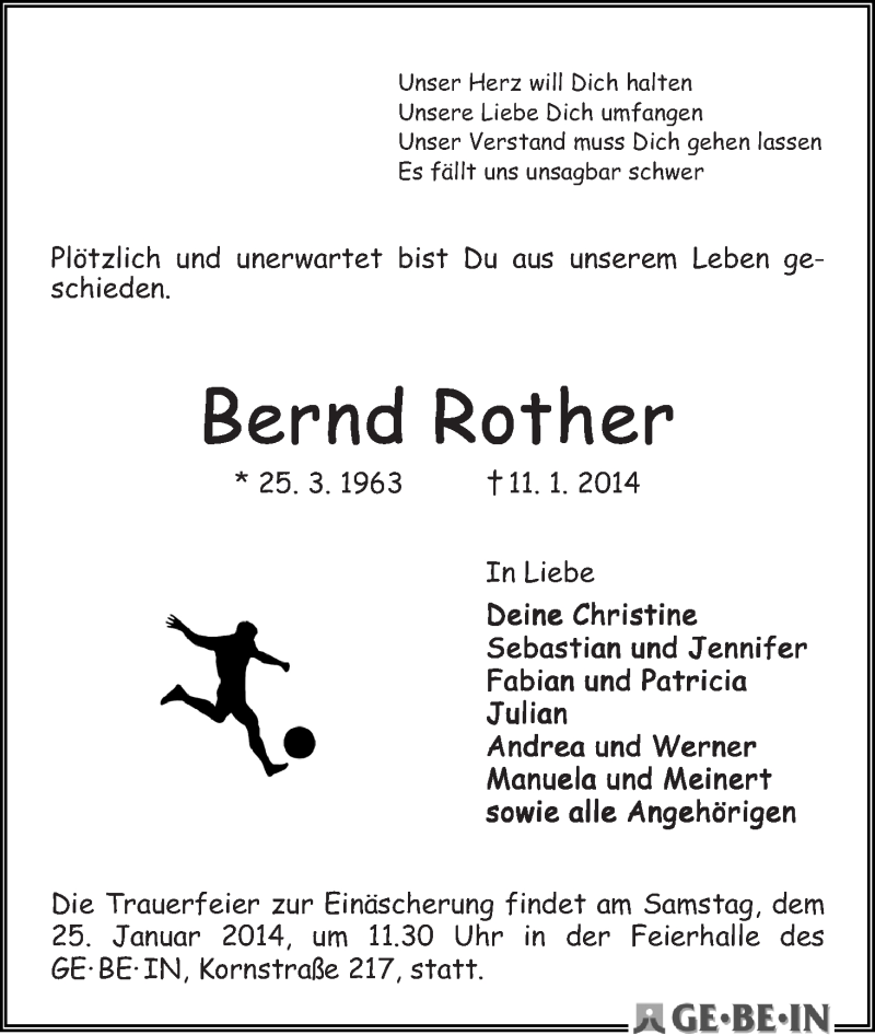 Traueranzeige von Bernd Rother von WESER-KURIER