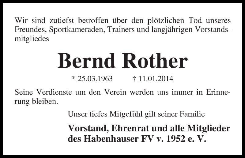 Traueranzeige von Bernd Rother von WESER-KURIER