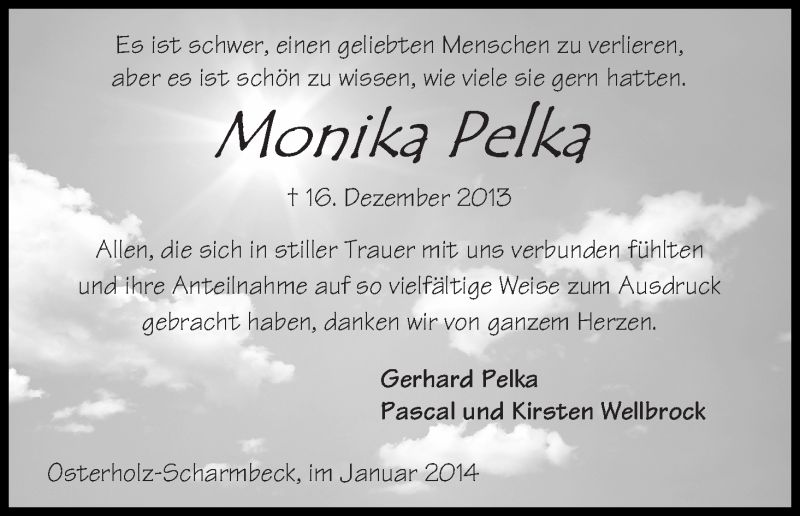 Traueranzeige von Monika Pelka von WESER-KURIER