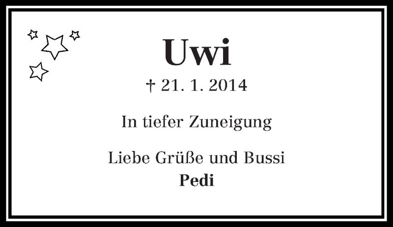 Traueranzeige von Uwe Wandelt von WESER-KURIER