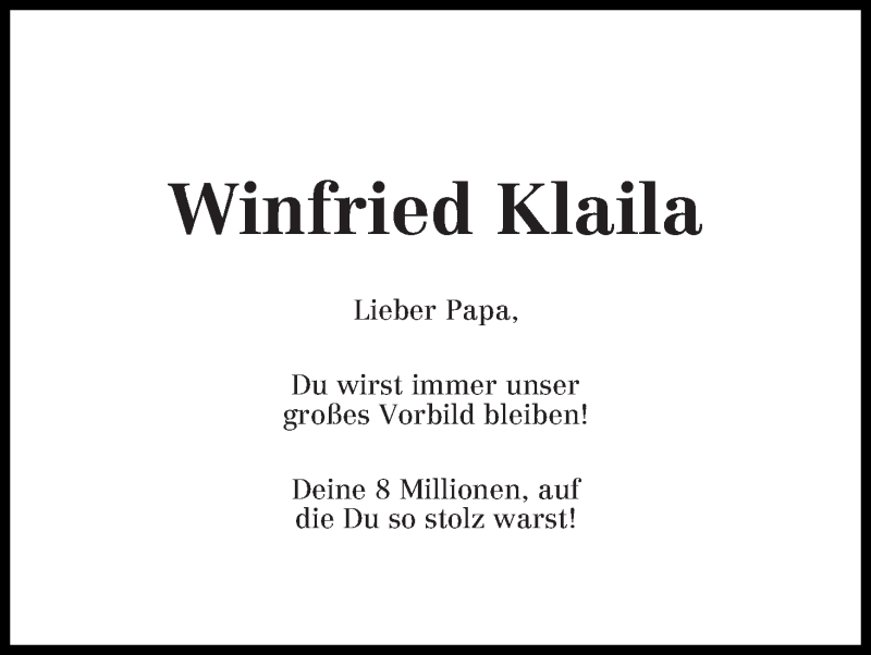 Traueranzeige von Winfried Klaila von WESER-KURIER