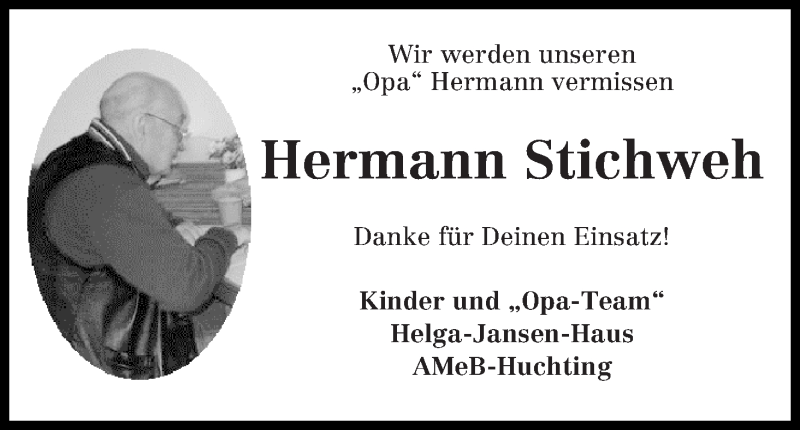  Traueranzeige für Hermann Stichweh vom 01.02.2014 aus WESER-KURIER