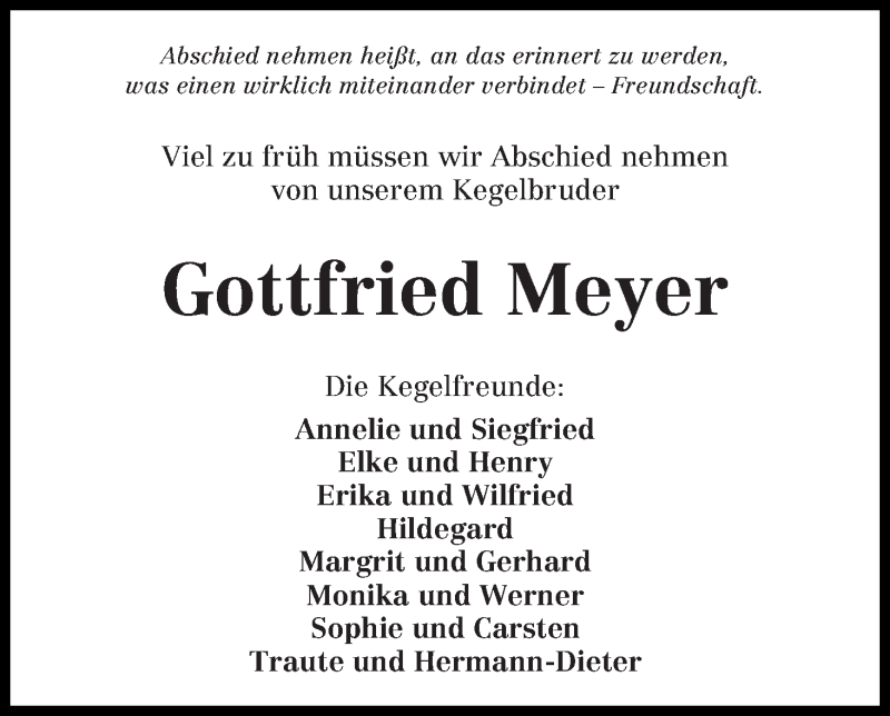 Traueranzeige von Gottfried Meyer von WESER-KURIER