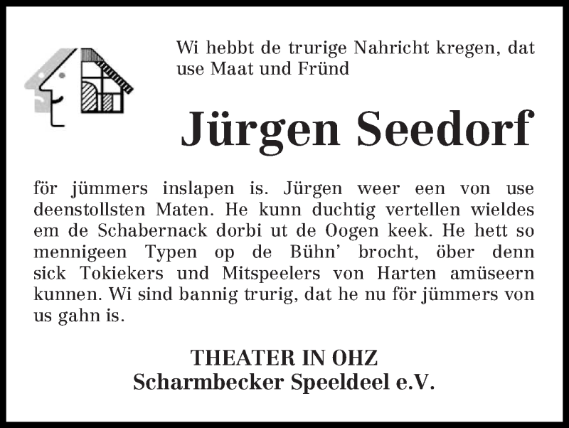 Traueranzeige für Jürgen Seedorf vom 04.02.2014 aus WESER-KURIER