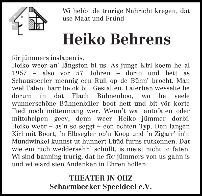  Traueranzeige für Heiko Behrens vom 30.06.2014 aus Osterholzer Kreisblatt