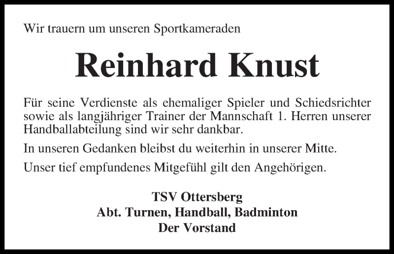 Traueranzeige von Reinhard Knust von WESER-KURIER