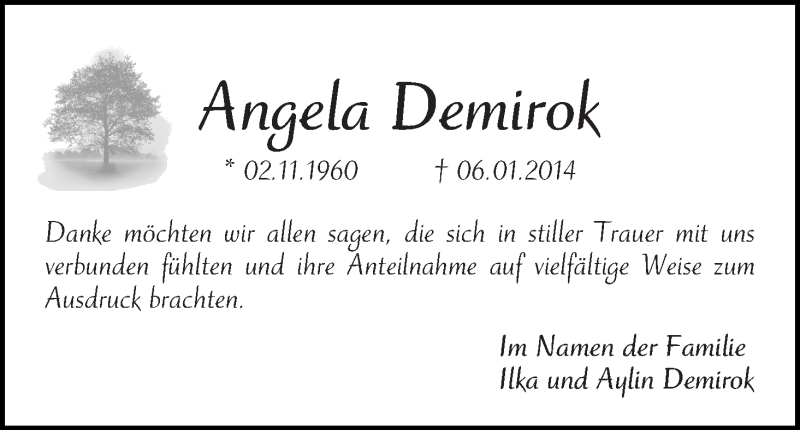 Traueranzeige von Angela Demirok von WESER-KURIER