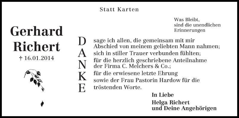 Traueranzeige von Gerhard Richert von WESER-KURIER