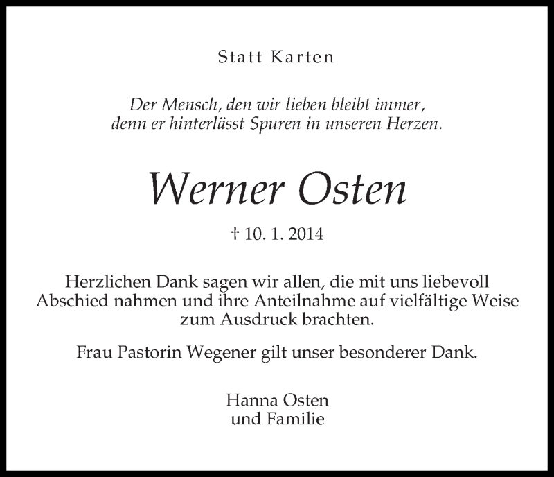Traueranzeige von Werner Osten von WESER-KURIER