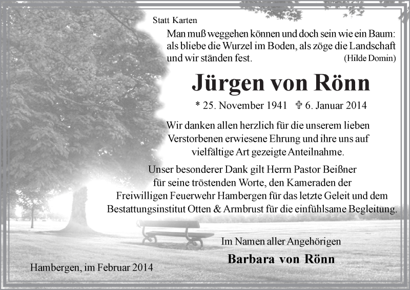 Traueranzeige von Jürgen von Rönn von WESER-KURIER