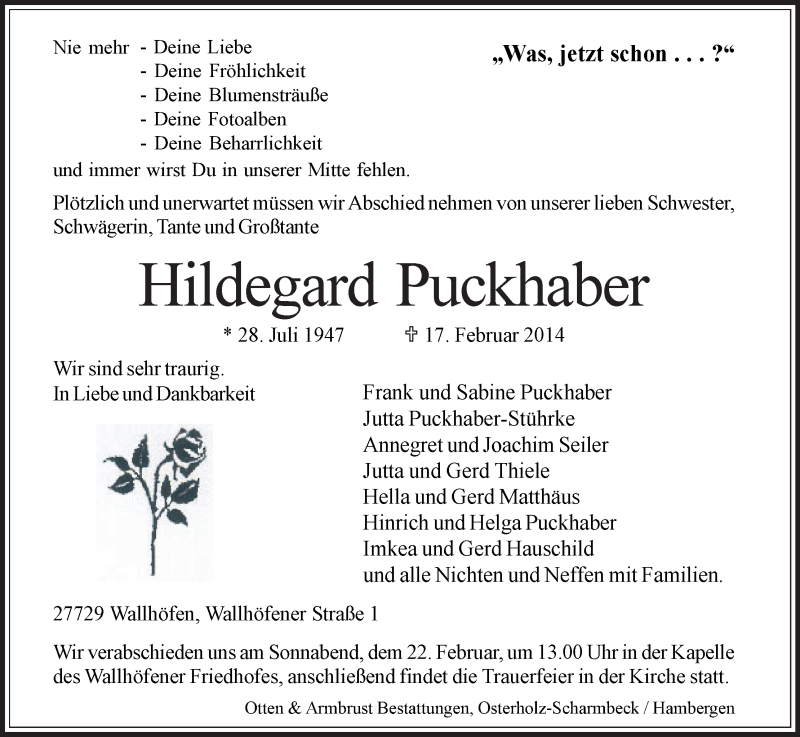 Traueranzeige von Hildegard Puckhaber von WESER-KURIER