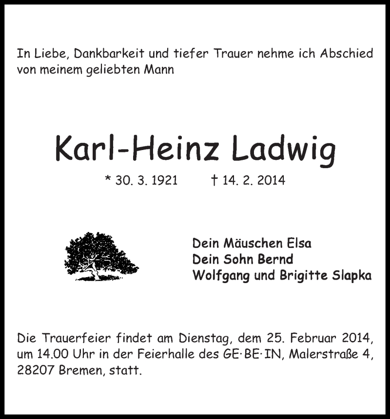 Traueranzeige von Karl-Heinz Ludwig von WESER-KURIER