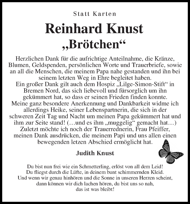 Traueranzeige von Reinhard Knust von Achimer Kurier/Verdener Nachrichten