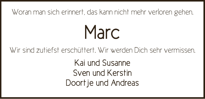  Traueranzeige für Marc Jühdes vom 15.03.2014 aus Achimer Kurier/Verdener Nachrichten