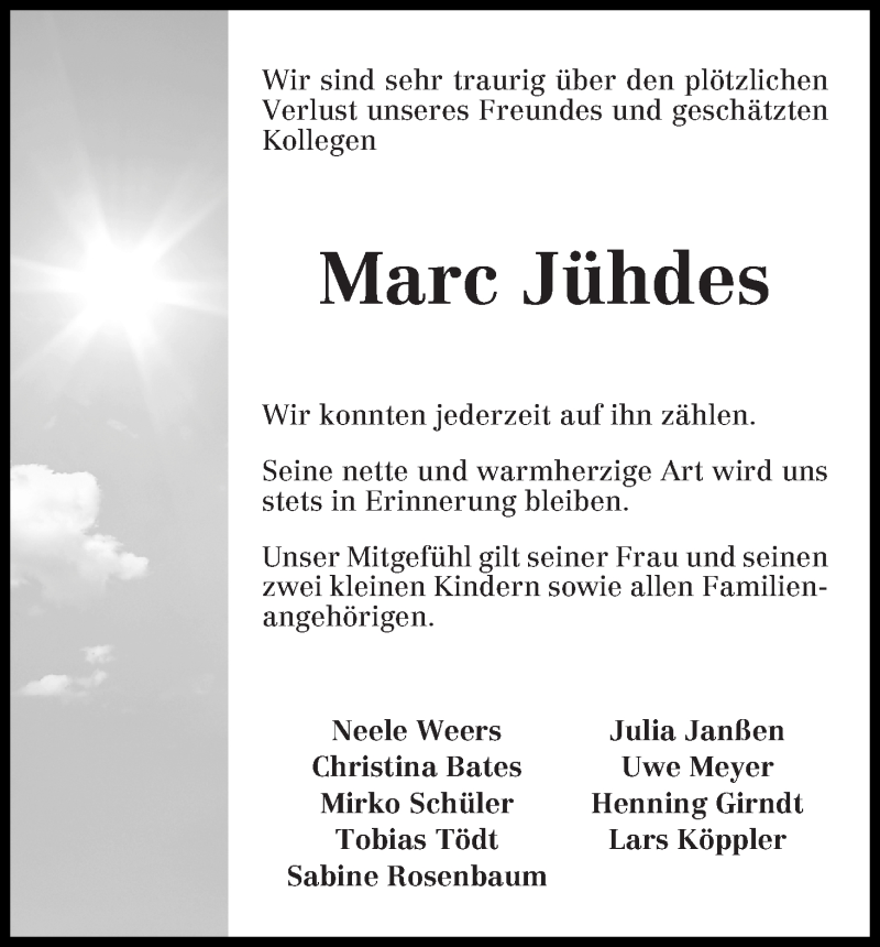  Traueranzeige für Marc Jühdes vom 15.03.2014 aus Delmenhorster Kurier