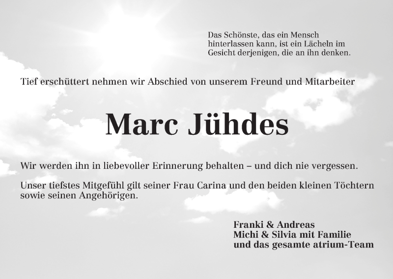  Traueranzeige für Marc Jühdes vom 15.03.2014 aus Achimer Kurier/Verdener Nachrichten