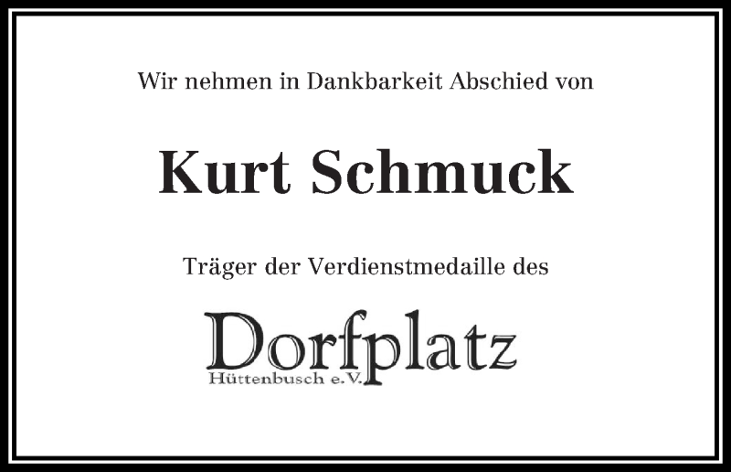 Traueranzeige von Kurt Schmuck von Wuemme Zeitung