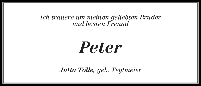  Traueranzeige für Peter Tegtmeier vom 22.03.2014 aus WESER-KURIER