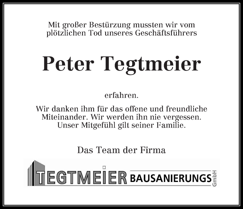  Traueranzeige für Peter Tegtmeier vom 22.03.2014 aus WESER-KURIER