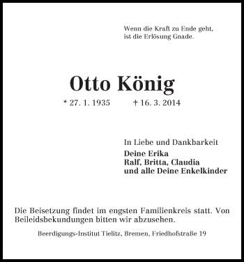 Traueranzeige von Otto König