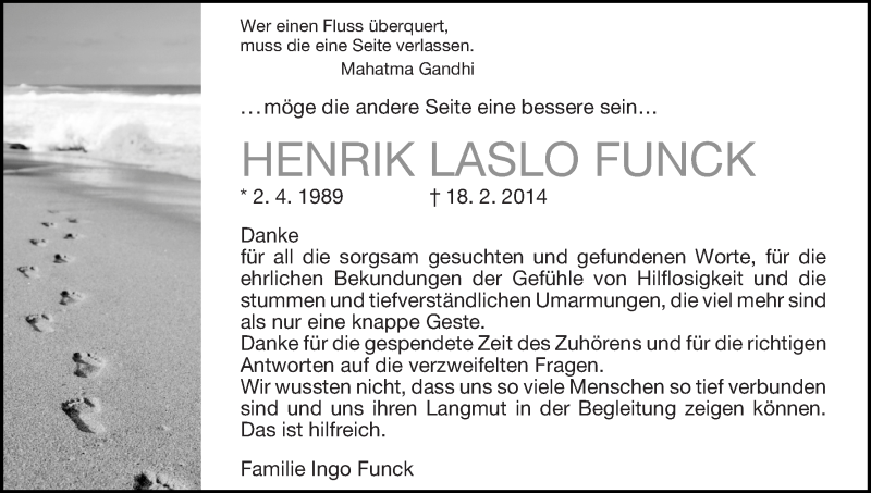 Traueranzeige von Henrik Laslo Funck von WESER-KURIER
