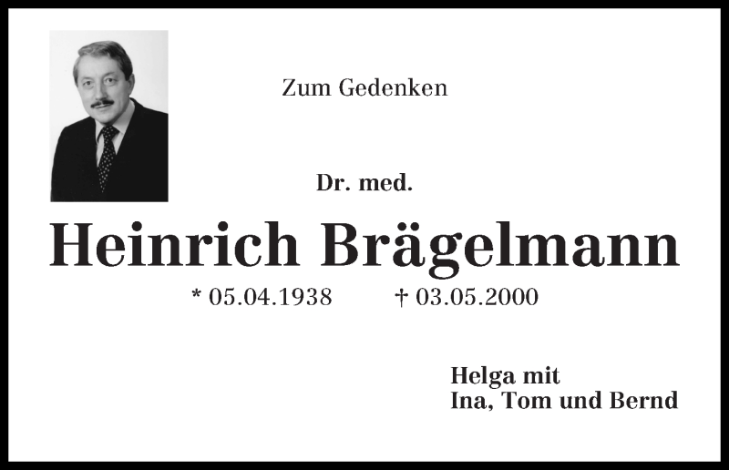 Traueranzeige von Heinrich Brägelmann von WESER-KURIER