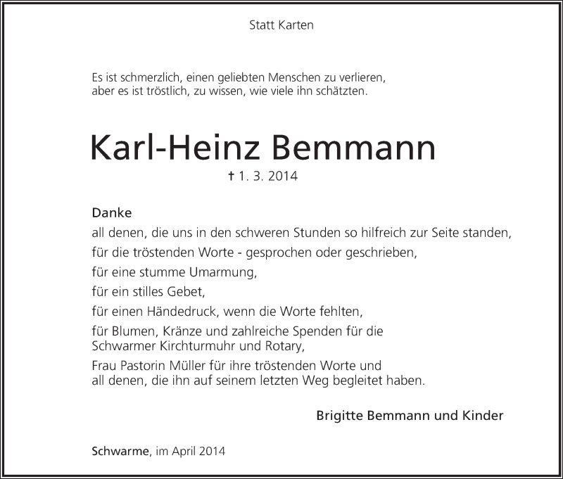 Traueranzeige von Karl-Heinz Bemmann von WESER-KURIER