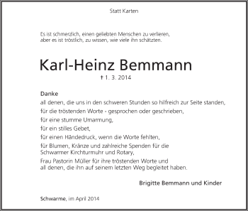Traueranzeige von Karl-Heinz Bemmann