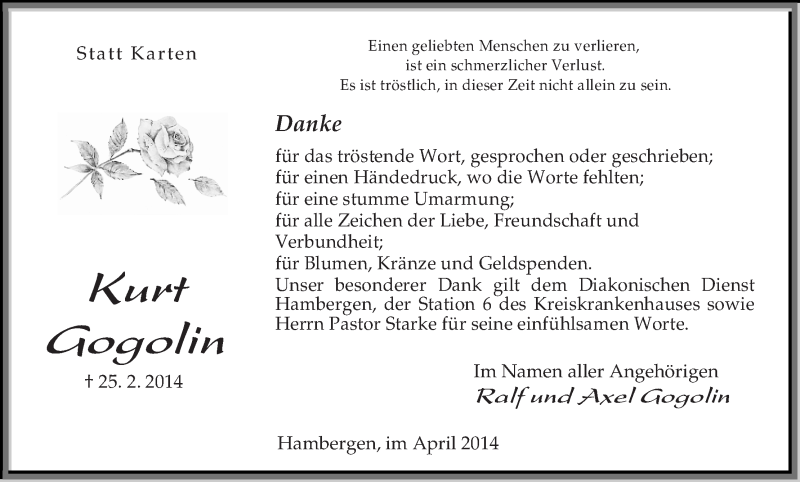 Traueranzeige von Kurt Gogolin von Osterholzer Kreisblatt