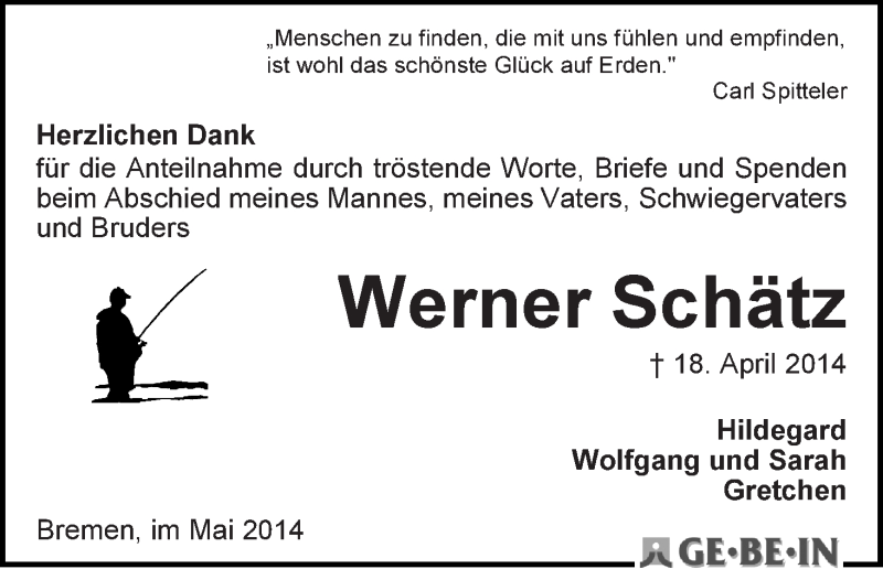 Traueranzeige von Werner Schätz von WESER-KURIER