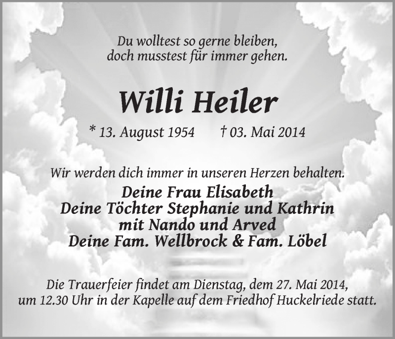 Traueranzeige von Willi Heiler von WESER-KURIER