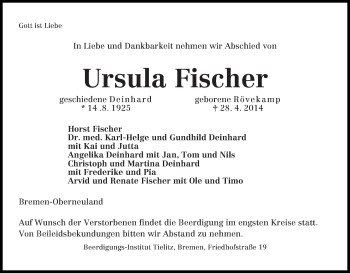 Traueranzeige von Ursula Fischer