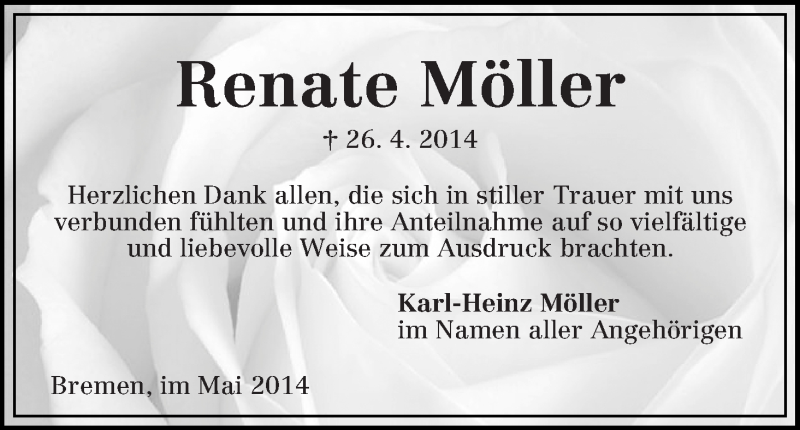 Traueranzeige von Renate Möller von WESER-KURIER
