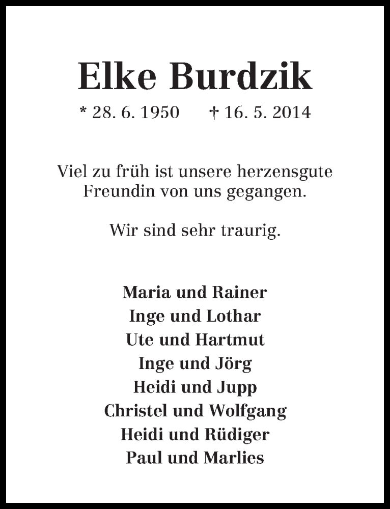 Traueranzeige von Elke Gayer-Burdzik von WESER-KURIER