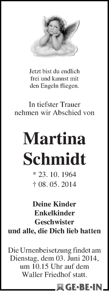Traueranzeige von Martina Schmidt von WESER-KURIER