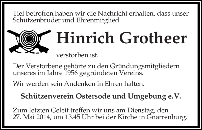 Traueranzeige von Hinrich Grotheer von Osterholzer Kreisblatt