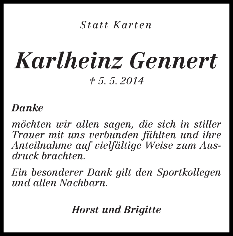 Traueranzeige von Karlheinz Gennert von WESER-KURIER