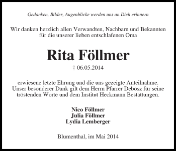 Traueranzeige von Rita Föllmer