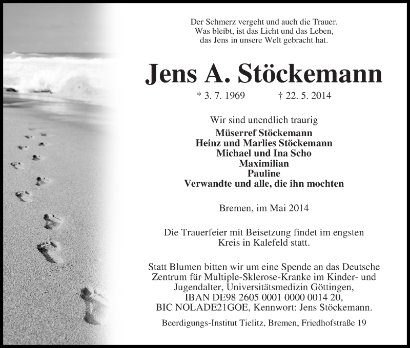 Traueranzeige von Jens A. Stöckemann von WESER-KURIER
