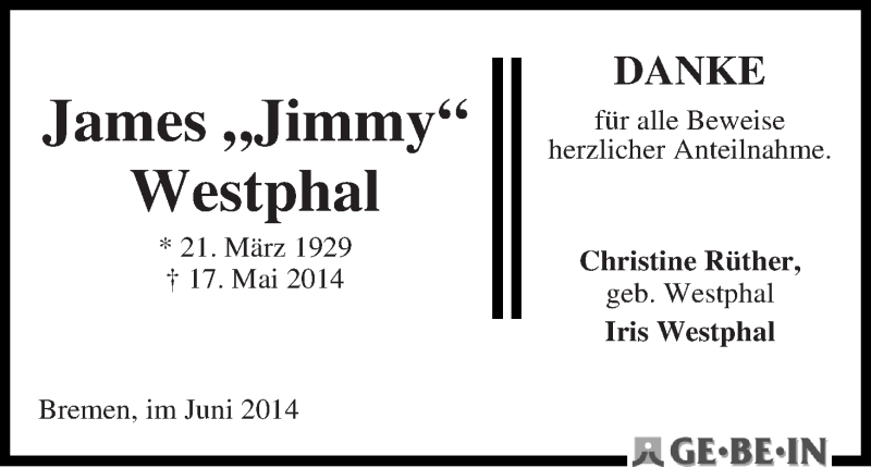 Traueranzeige von James 