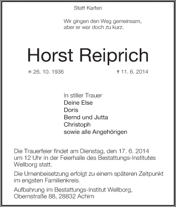 Traueranzeige von Horst Reiprich