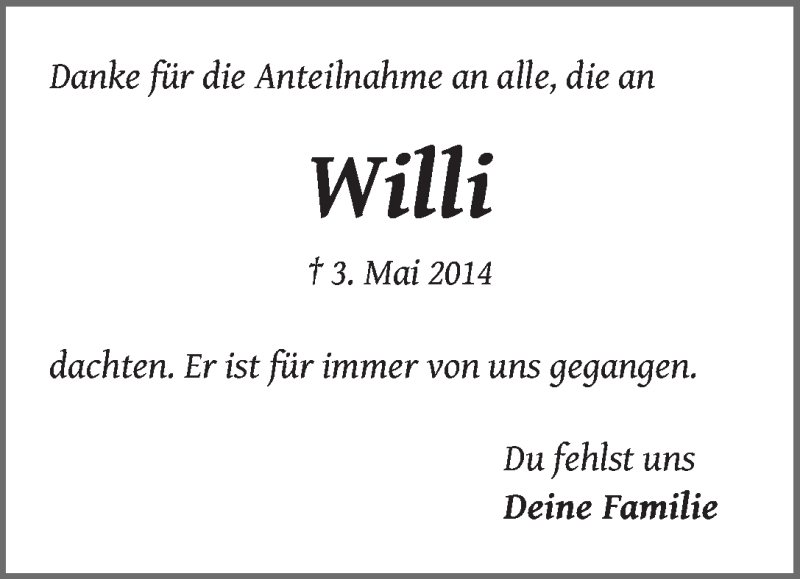Traueranzeige von Willi Heiler von WESER-KURIER