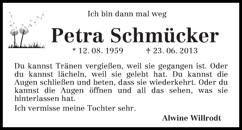  Traueranzeige für Petra Schmücker vom 28.06.2014 aus WESER-KURIER
