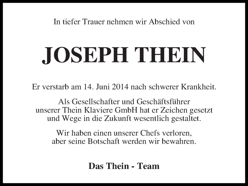Traueranzeige von Joseph Thein von WESER-KURIER