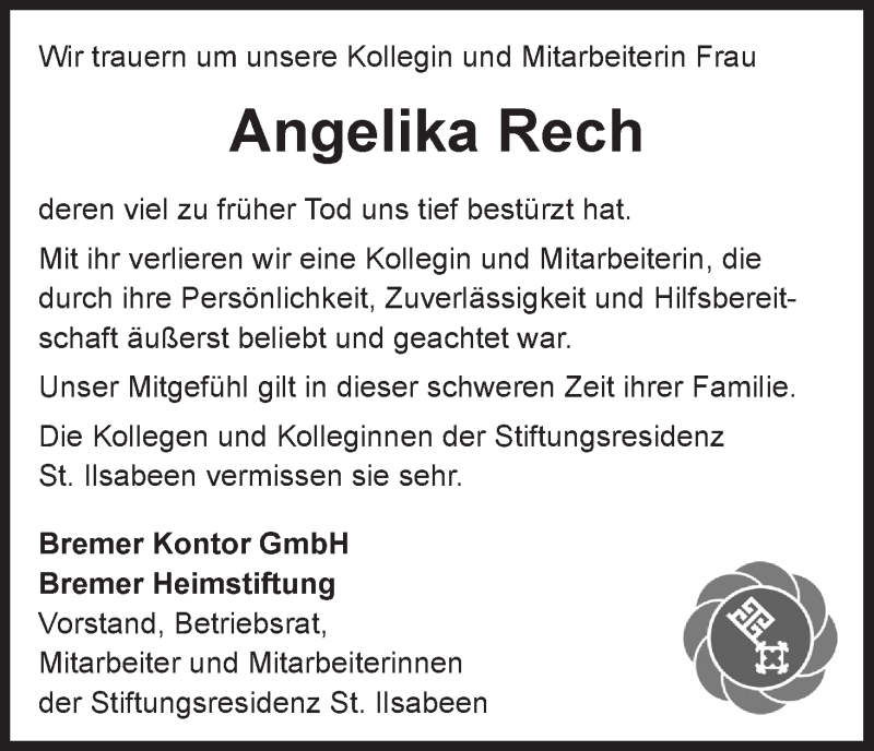 Traueranzeige von Angelika Rech von Die Norddeutsche