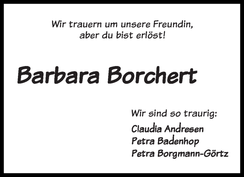 Traueranzeige von Barbara Borchert von WESER-KURIER