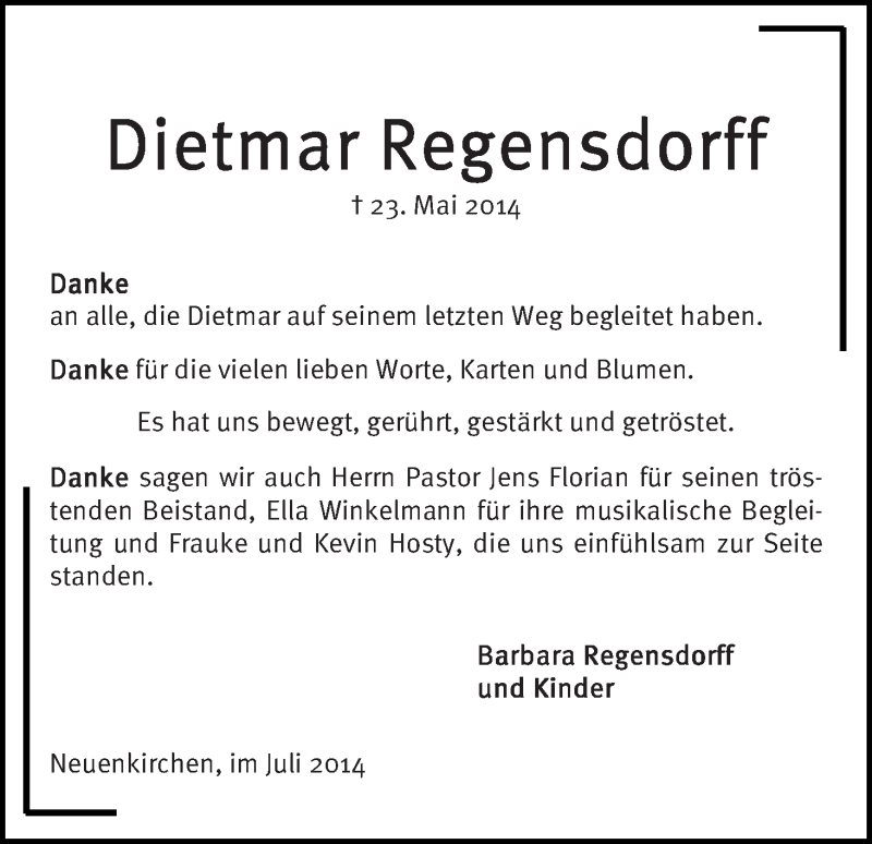 Traueranzeige von Dietmar Regensdorff von Die Norddeutsche