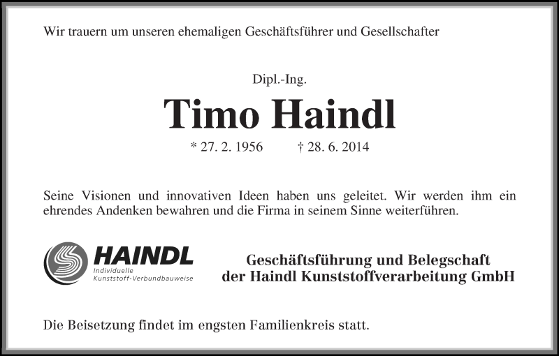  Traueranzeige für Timo Haindl vom 05.07.2014 aus Die Norddeutsche